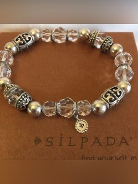 Silpada Sterling Silver & Glass Bead Stretch Bracelet- B2413